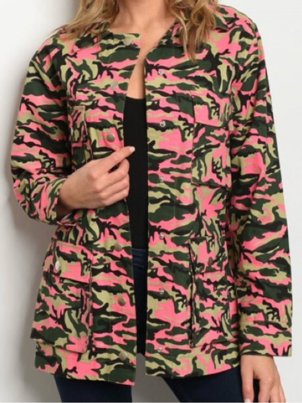 Wild Honey Pink & Olive Camouflage Utility Jacket